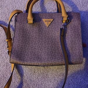 GUESS Monogram Satchel with Mustard Yellow Trim